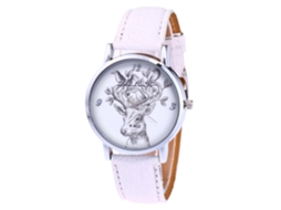Reloj De Cuarzo Con Correa De Cuero Hombre Diseño Ciervo Y Pájaro Pequeño (blanco)