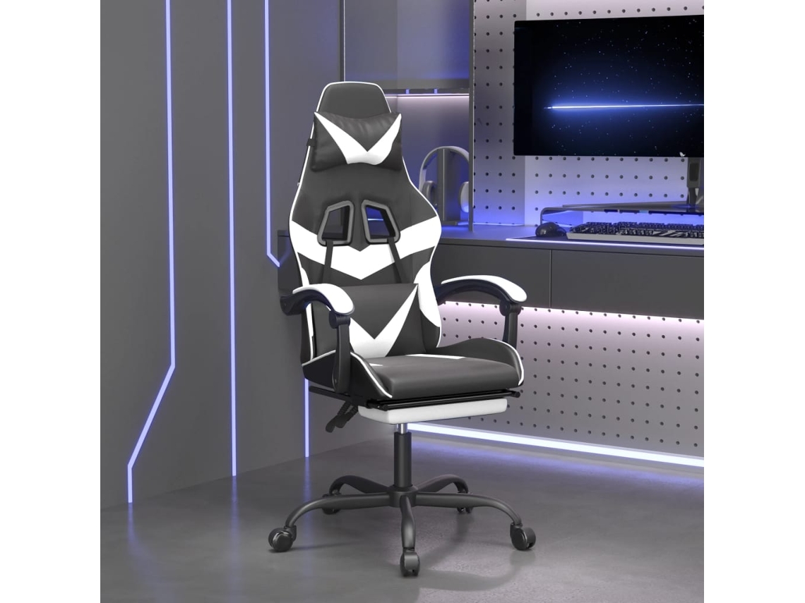 Vidaxl Cadeira De Gaming C/ Apoio Pés Couro Artificial Preto/branco