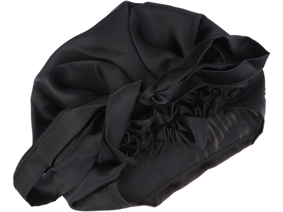 Touca De Dormir Feminina De Seda Com Laço Preto, Protetor De Cabelo Espaçoso