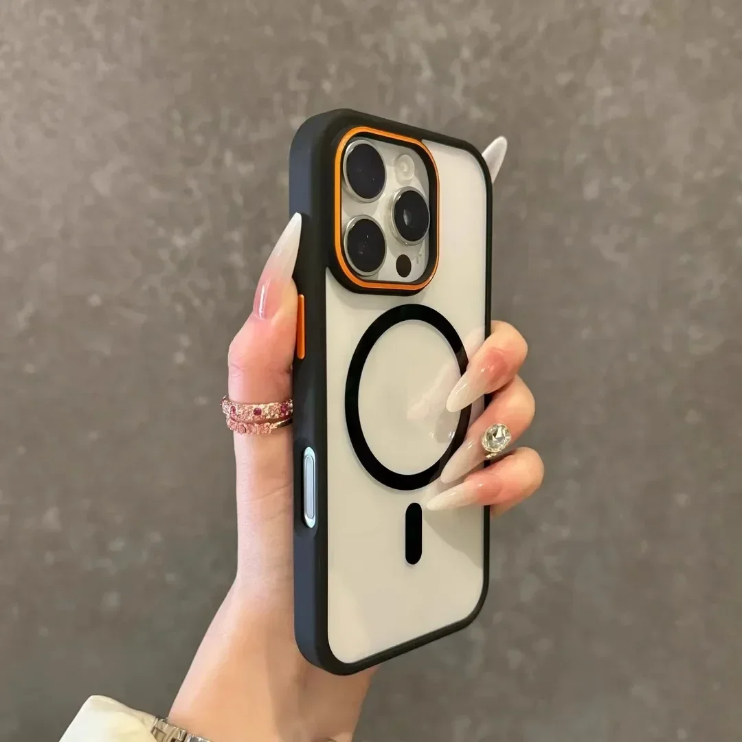 (iphone 13 Pro Preto) Capa Protetora Magnética Transparente Com Moldura Para Proteção Contra Choques E Quedas.