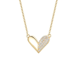 Afetuoso ~ Colar em Prata de Lei S925 com Meia Diamante em Formato de Coração, Super Brilhante, Delicado, Elegante e Versátil MDUG (dourado)