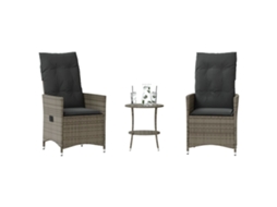 3 Pcs Conjunto Bistrô Com Almofadões Vime Pe Cinza Dkd Home Decor