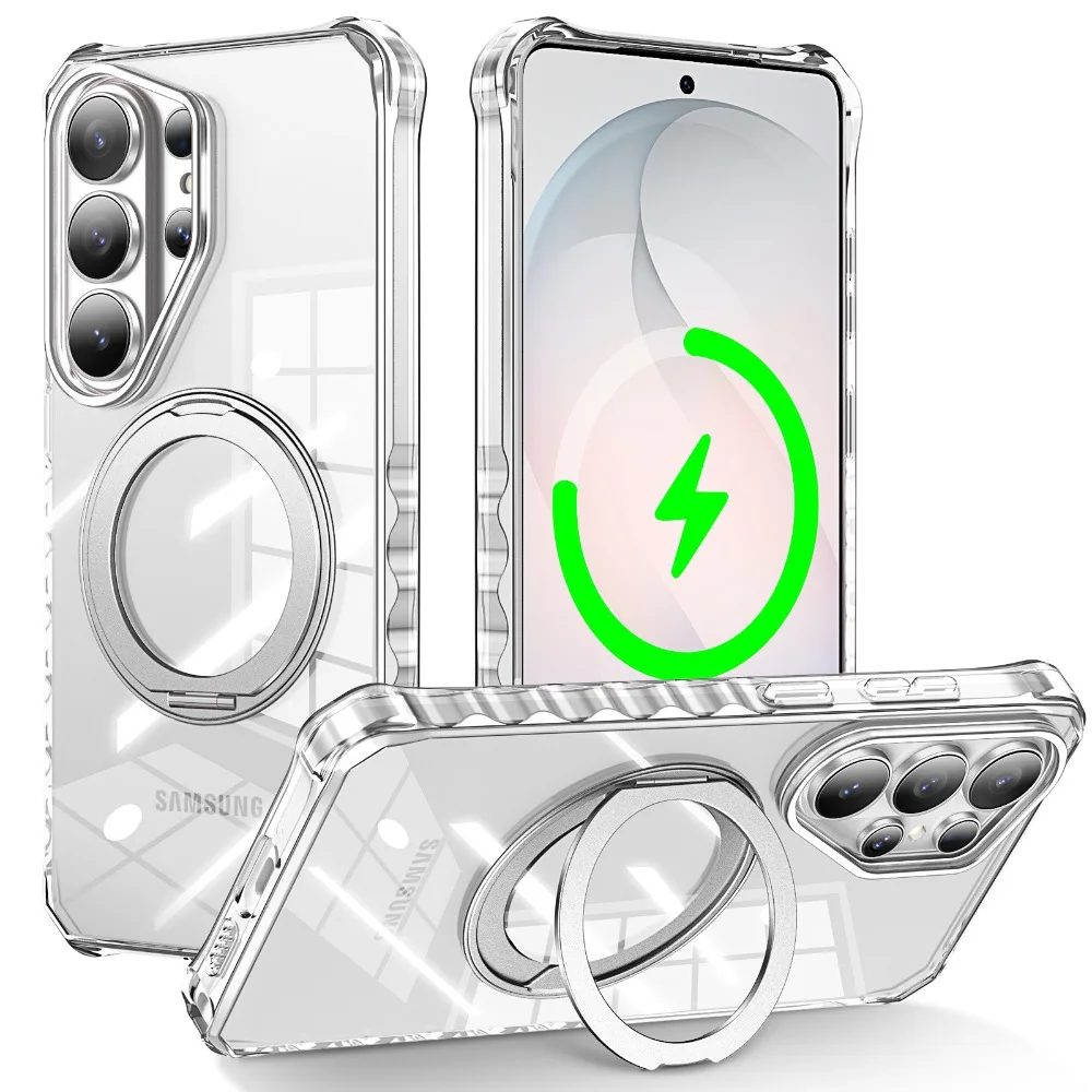 (transparente, Galaxy S26 Plus) Capa Para Celular Com Suporte Magnético Giratório De 360° De Alta Qualidade, Antiderrapante E Resistente A Quedas.