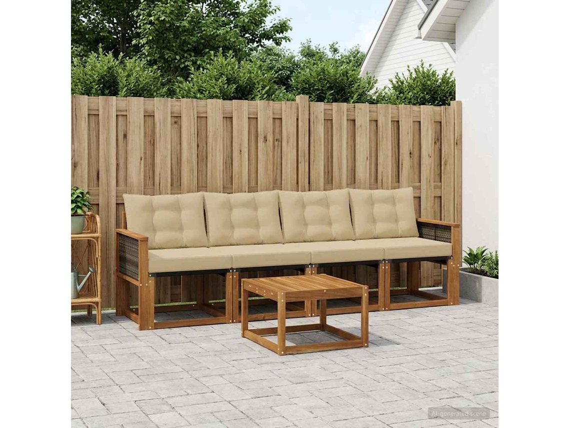 Vidaxl Conjunto De Sofás Para Exterior 5 Unid. Natural E Bege