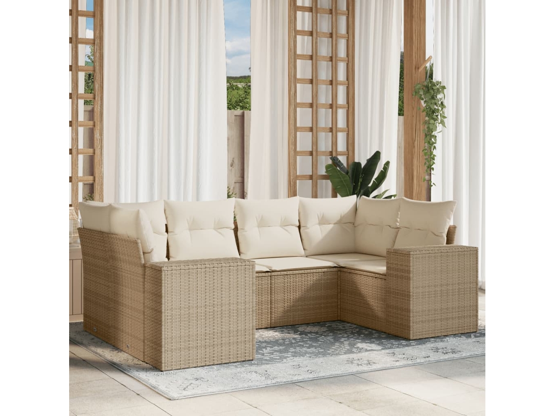 Vidaxl 6 Pcs Conjunto de Sofás P/ Jardim com Almofadões Vime Pe Bege