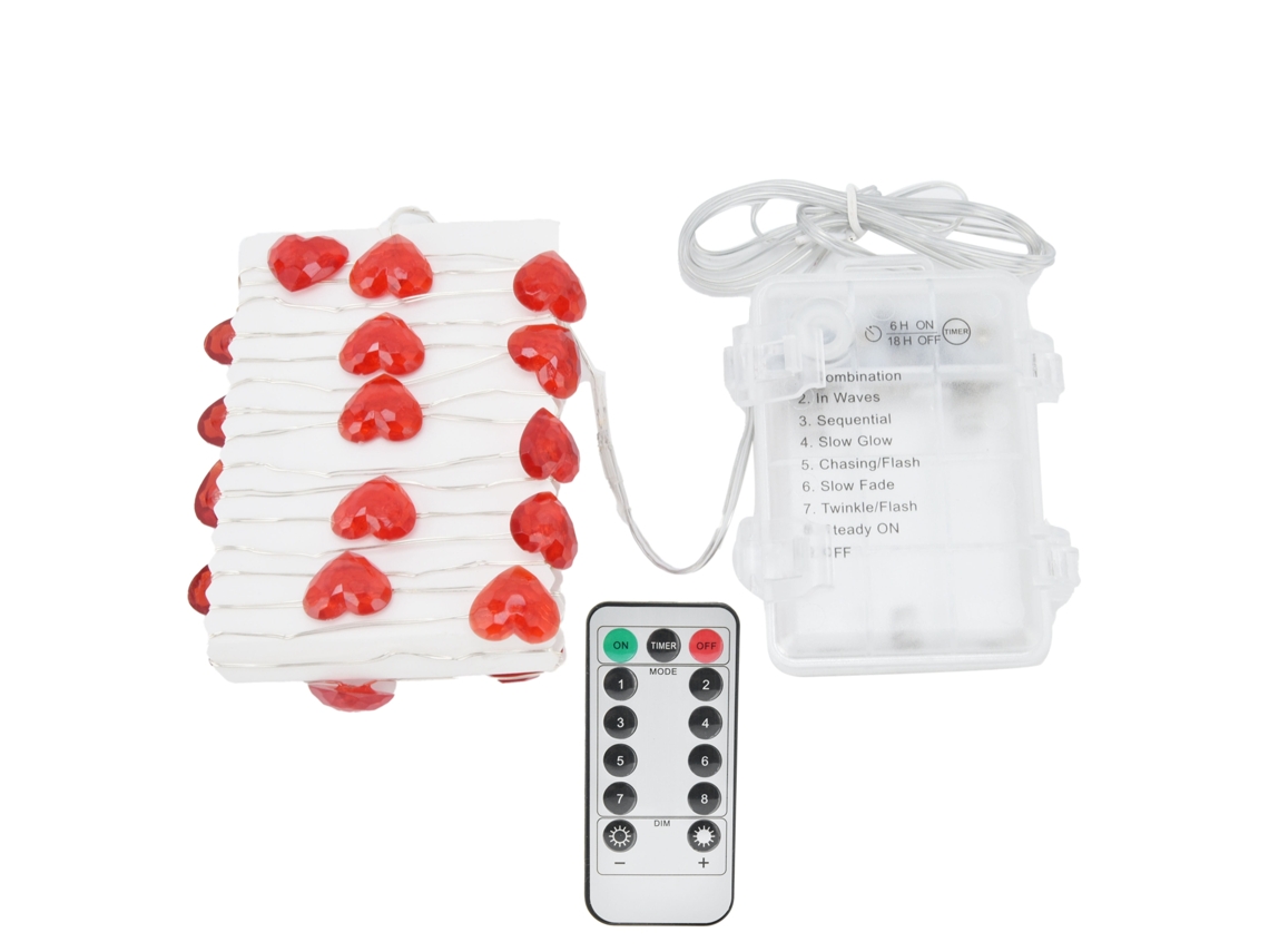 Fita de Luz Coração 30led 3m Fio de Cobre Branco Quente Festa