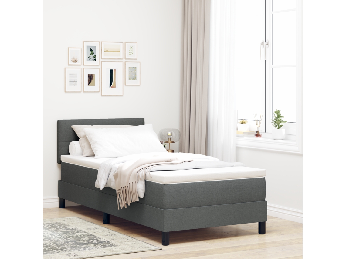 Cama Box Com Colchão E Led Cinza Escuro 90x190 Cm Tecido