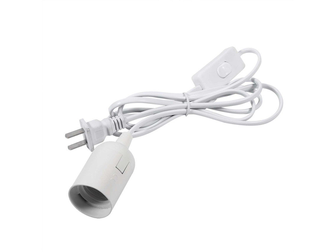 Base de lâmpada pendente com interruptor e fio 1,7m, compatível com E27, plástico PP branco/preto