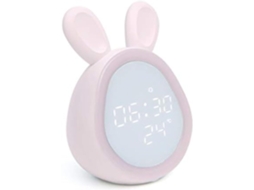 Despertador De Cabeceira Bluetooth Led Com Luz Noturna, Controle De Voz E Visor Temperatura, Design De Coelho, Rosa