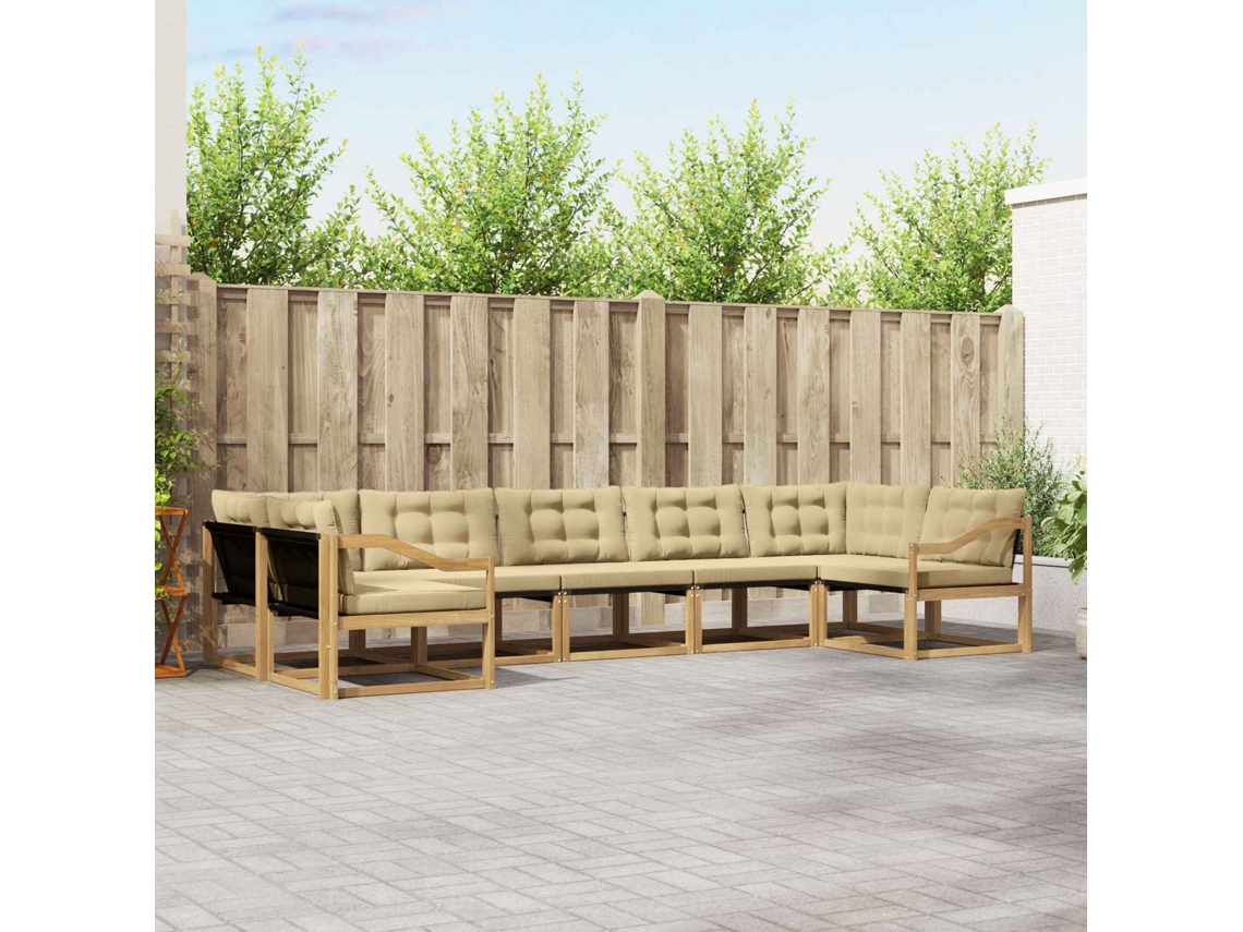 Vidaxl Conjunto De Sofás Para Exterior 7 Unid. Branco E Bege