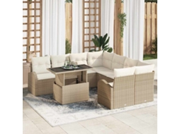 Vidaxl Conjunto De Sofá De Jardim 9 Unid. Bege Rattan De Polipropileno