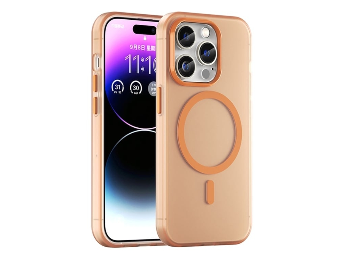 Capa Híbrida Translúcida Para Iphone 14 Pro Max - Tpu E Pc Com Magsafe | Fosca - Laranja