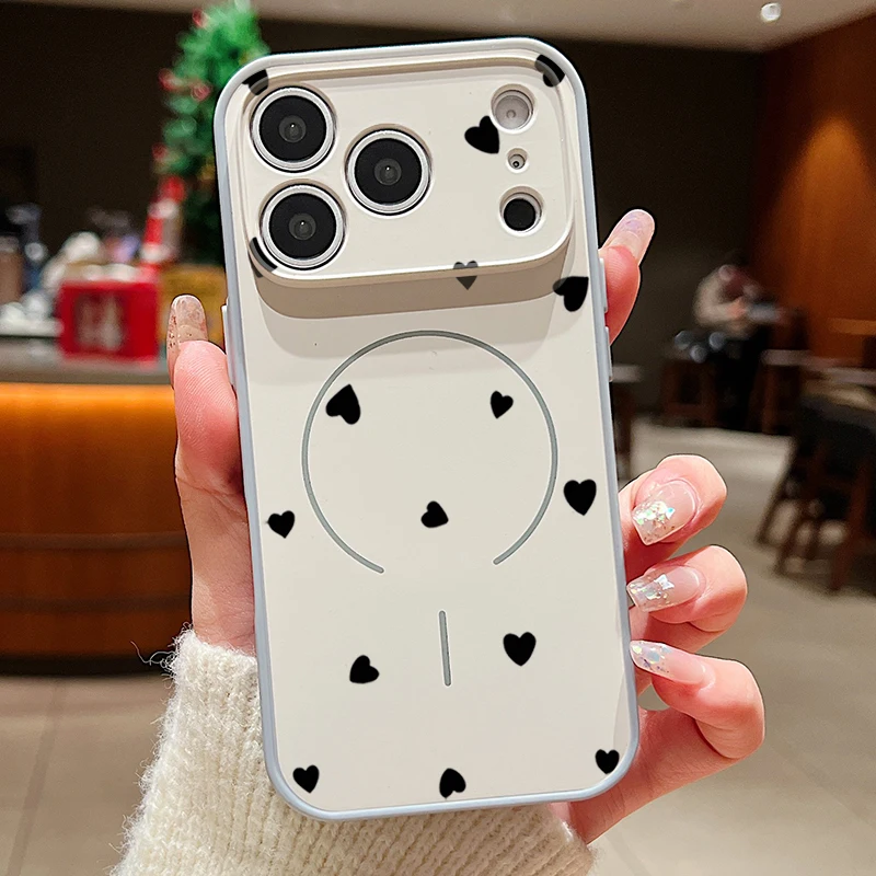 Capa Magnética Rígida Para Iphone 14 Pro Max Com Estampa De Coração (cinza).