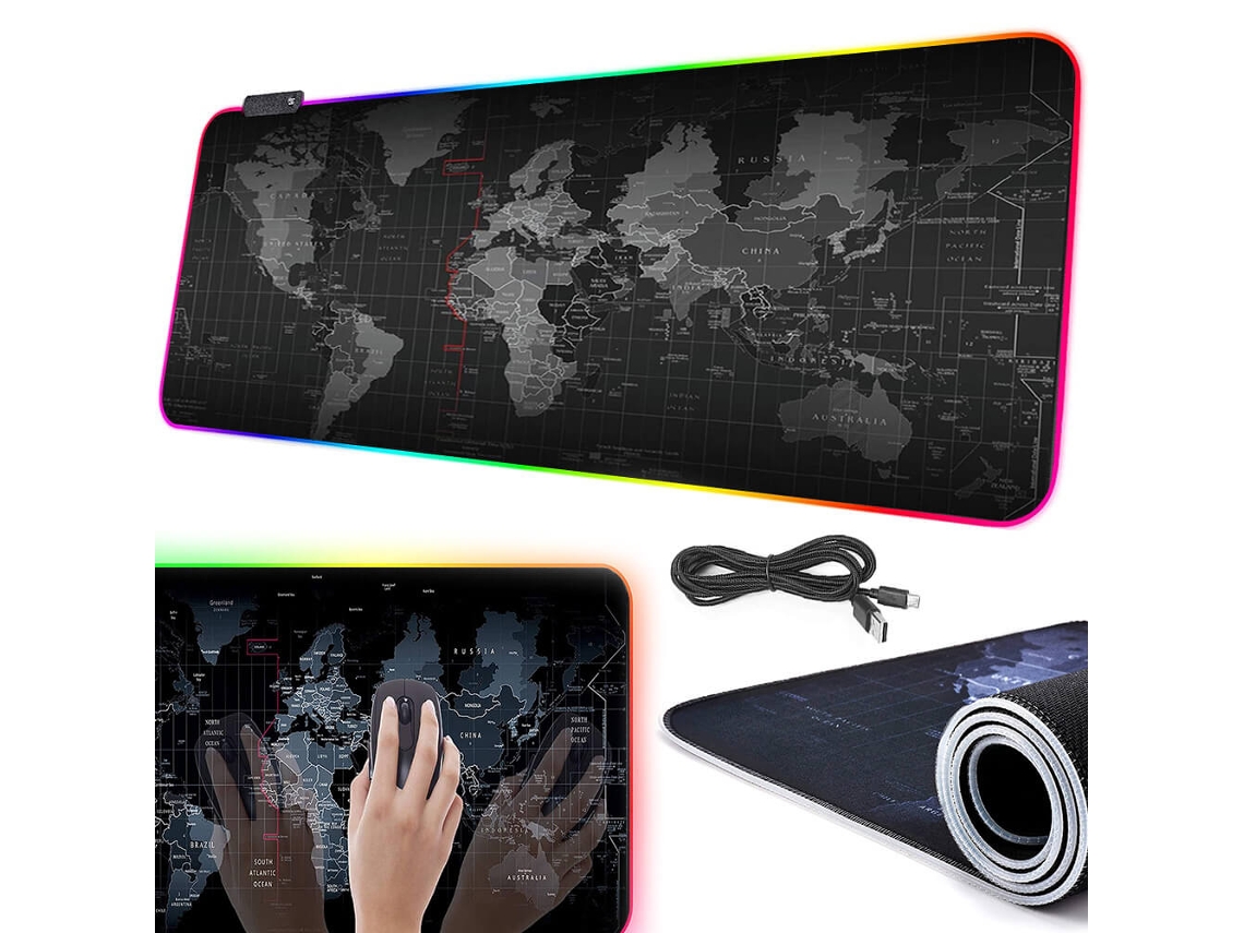 Papel De Parede Rgb Para Desktop Gamer Com Mapa Múndi 80x30 Preto Brilvibera