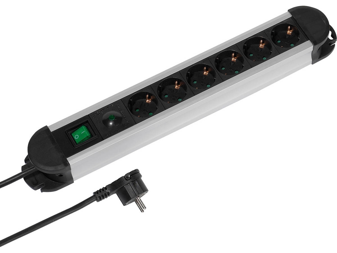 Extensão 6T VIVANCO Com Interruptor 1.6M VIVANCO(Aluminio/Preto)