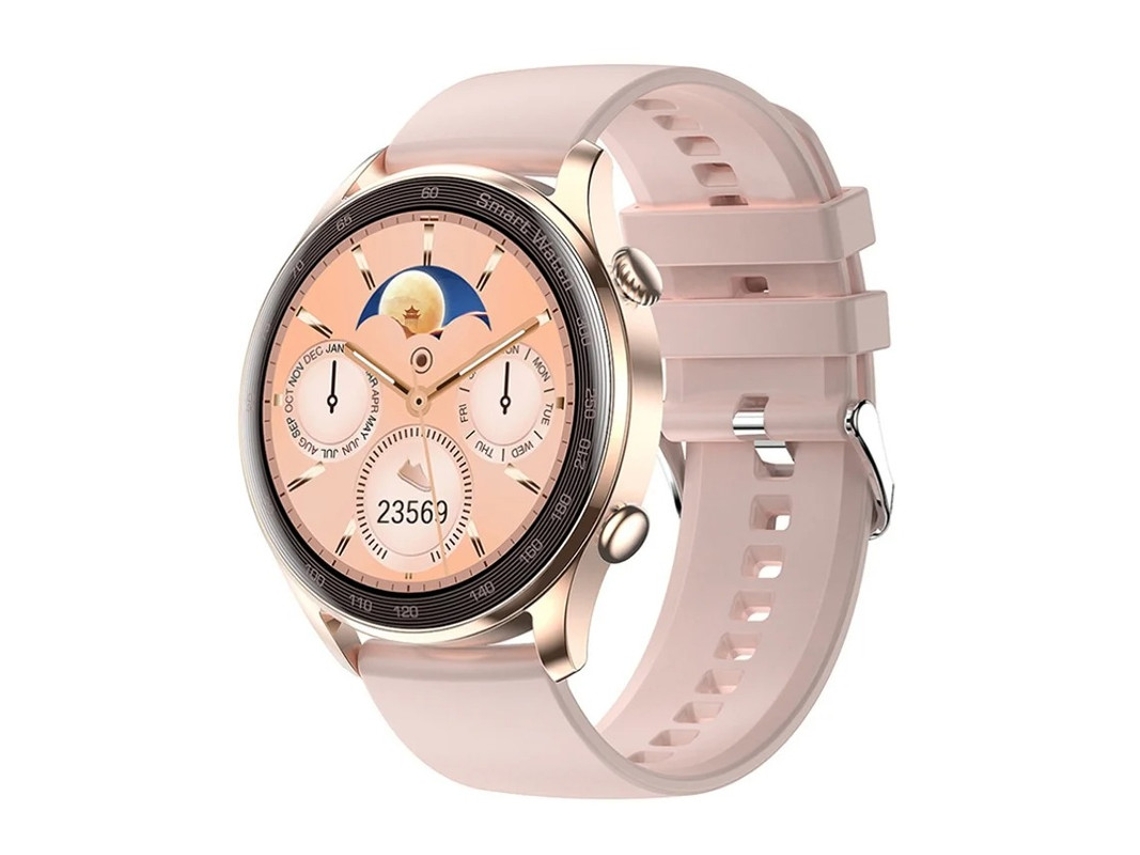 Smartwatch com monitor de frequência cardíaca, pressão arterial, passos, chamadas e notificações Bluetooth, rosa, Bestvite