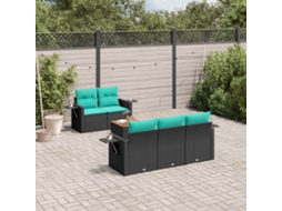 Vidaxl Conjunto de Sofá de Jardim com 6 Peças e Almofadas em Rattan Sintético Preto