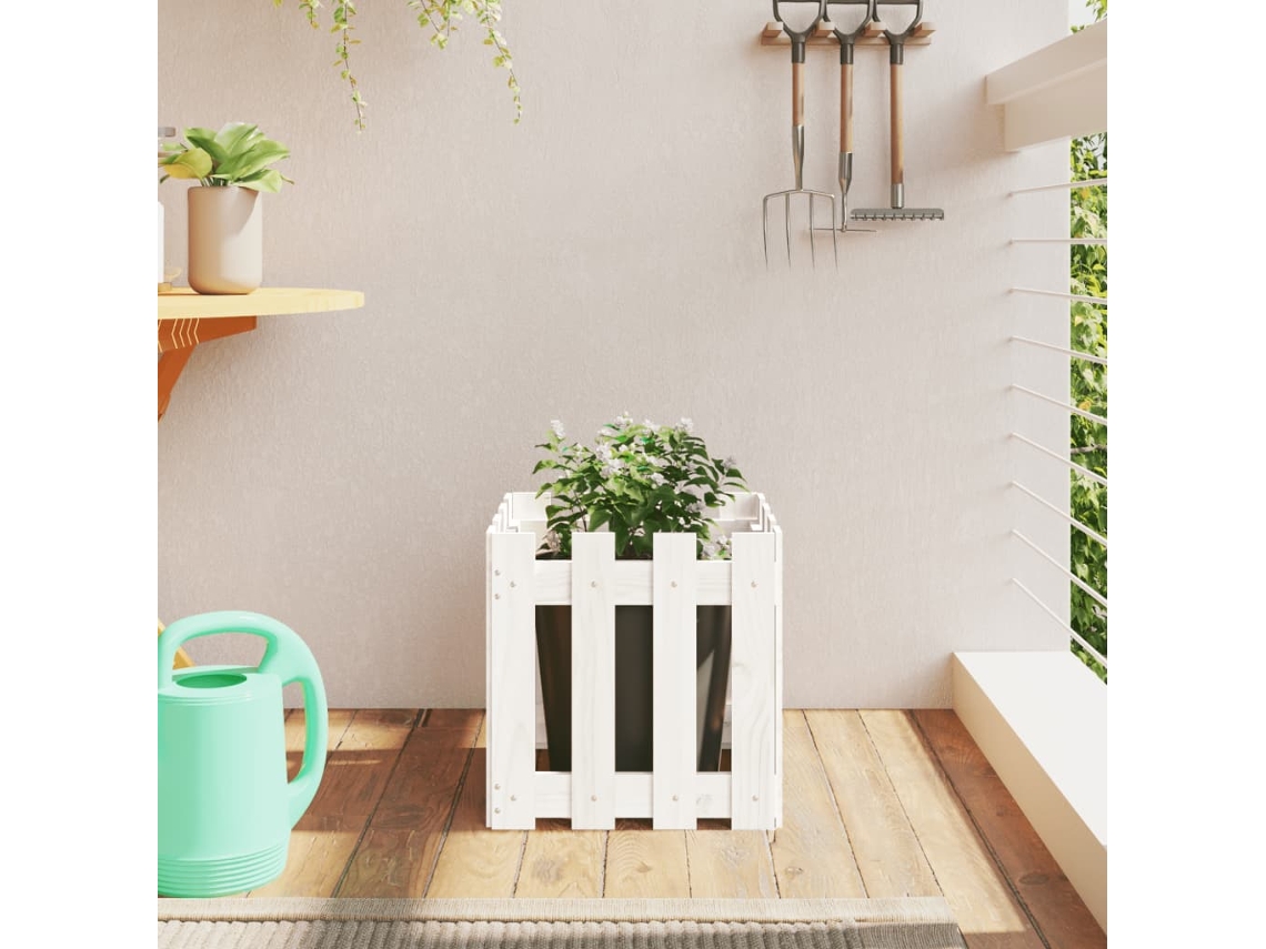 Vidaxl Vaso De Jardim C/ Design Cerca 40x40x40 Cm Pinho Maciço Branco