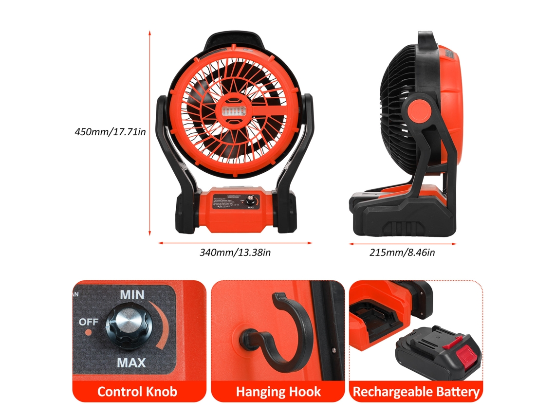 Ventilador de Camping 8 Polegadas com Lanterna Led Recarregável