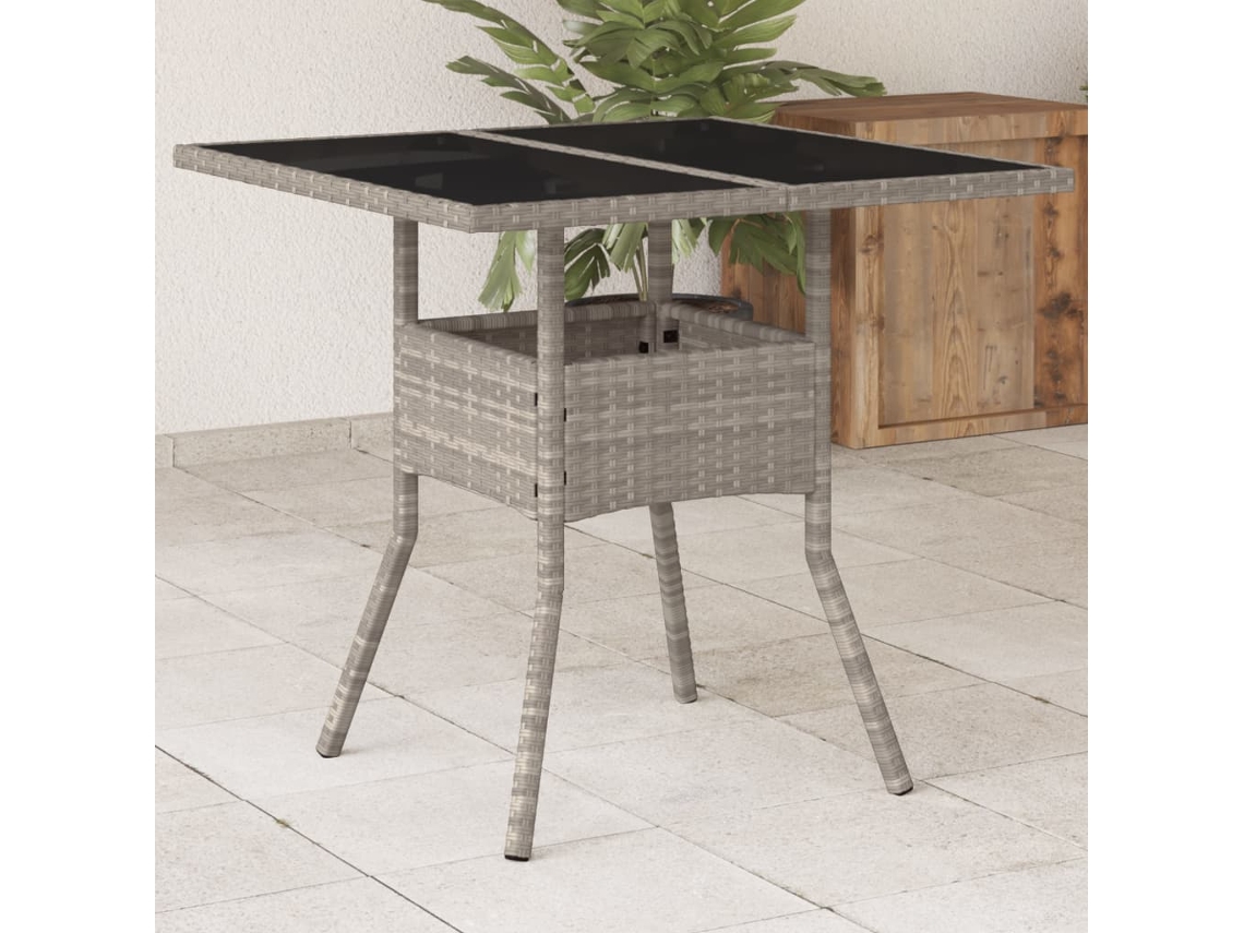 Vidaxl Mesa Jardim C/ Tampo De Vidro 80x80x75 Cm Vime Pe Cinza-claro