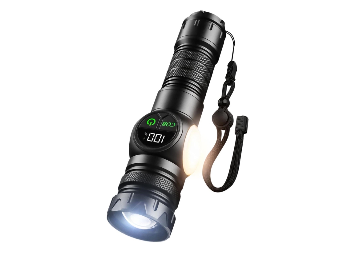 Lanterna Recarregável Usb 5000 Lúmens Luz Externa Forte Luz de Flash Led com Feixe Zoom com Ímã 9 Modos de Luz e Sos para Emergências Casa HALINUIA