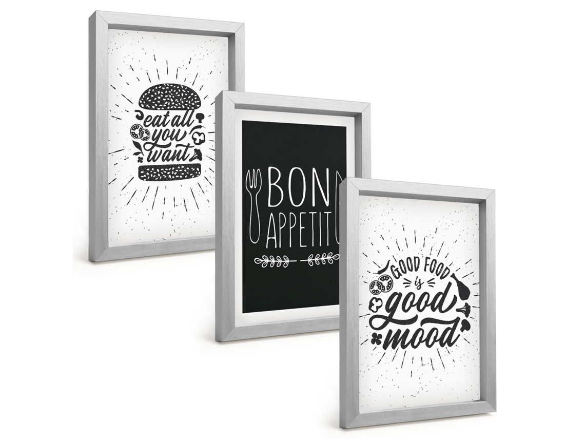Composição De Quadros Gráficos, Comida, Slogans Culinários Espelharte (3 Peças 20x30 Cm)