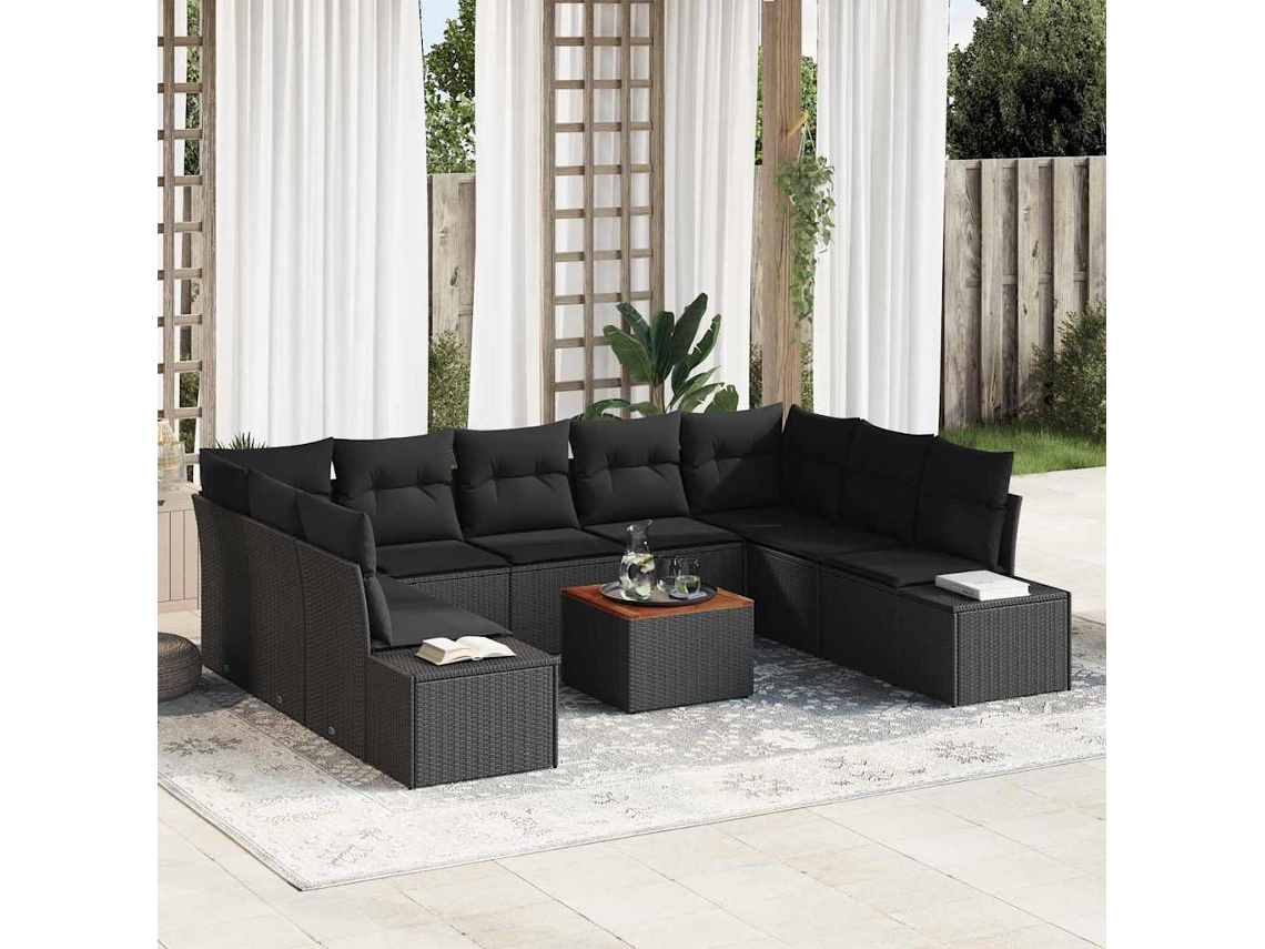Vidaxl Conjunto De Sofá De Jardim 10 Unid. Preto