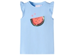 T-shirt Para Criança Manga Com Folhos Azul-claro 128