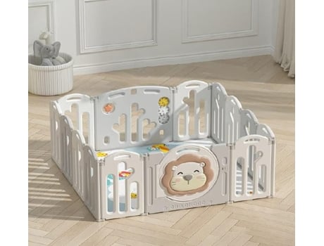 Cercadinho Ubaby Baby, Cercadinho com 20 bolas, 148 x 155 cm, Altura 63 cm, Modelo Leão, Cinza