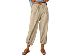 2026 pantalones Lantern para Mulher de Lino Soltos Verão com Bolsos Pantalones Anchos S Caqui