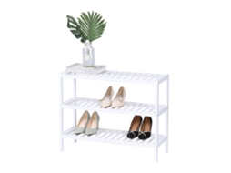 Relaxdays Sapateira, 3 Níveis, 9 Pares, A X L X P: 54,5 X 70 X 24,5 Cm, Prateleiras Gradeadas, Bambu, Branco