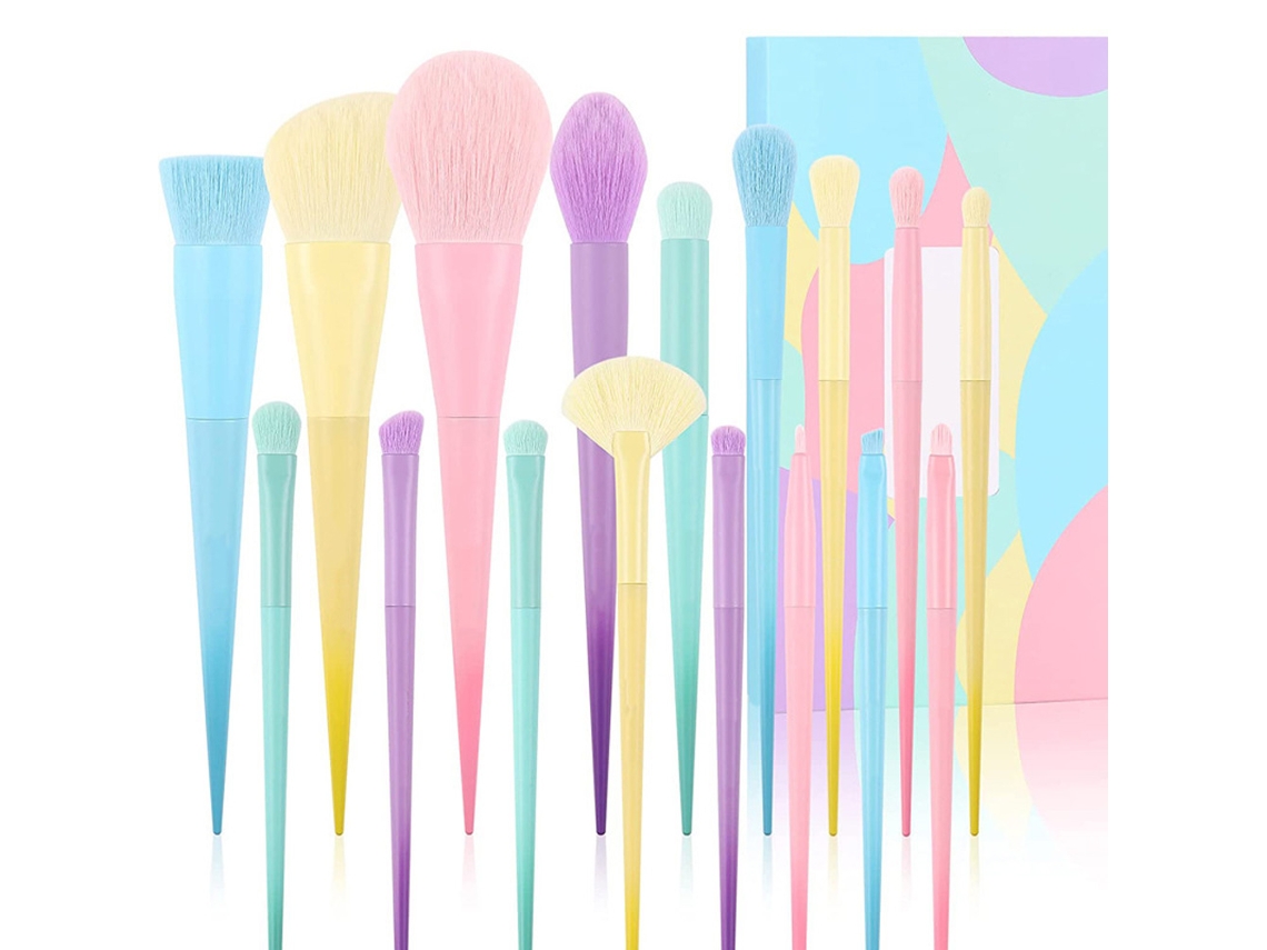 Pincéis De Maquiagem 17 Peças Conjunto Colorido Para Blush, Corretivo E Sombras