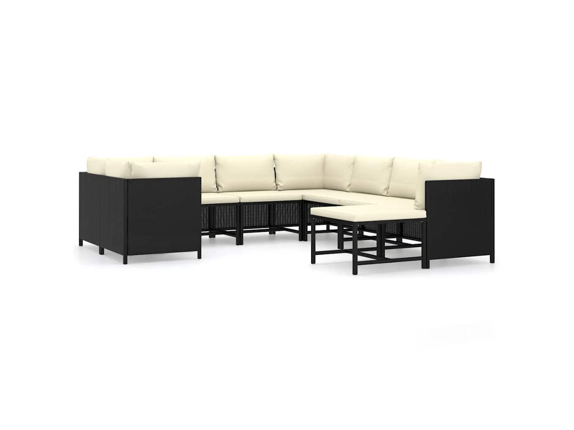 Maison Exclusive - 9 Pcs Conjunto Lounge De Jardim C/ Almofadões Vime Pe Preto