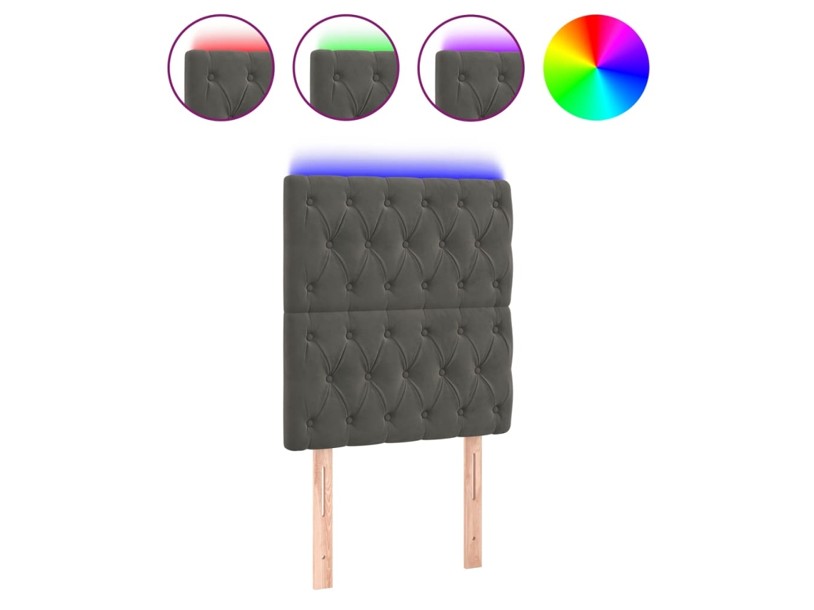 Led Headboard, Led Headboards Vidaxl Cinzeto Veludo (80 X 7 X 118/128 Cm)