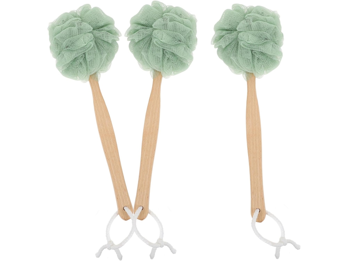 Conjunto De 3 Escovas Banho Com Cabos Madeira Verde Para Limpeza E Relaxamento Do Corpo