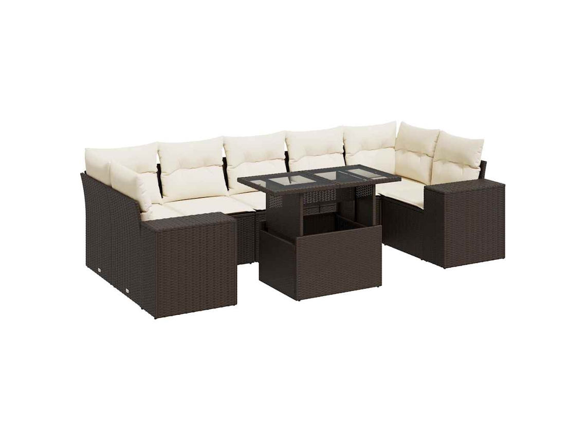 Conjunto de 8 Sofás de Jardim com Almofadões Vime Pe Castanho MAISON EXCLUSIVE (8 pcs)