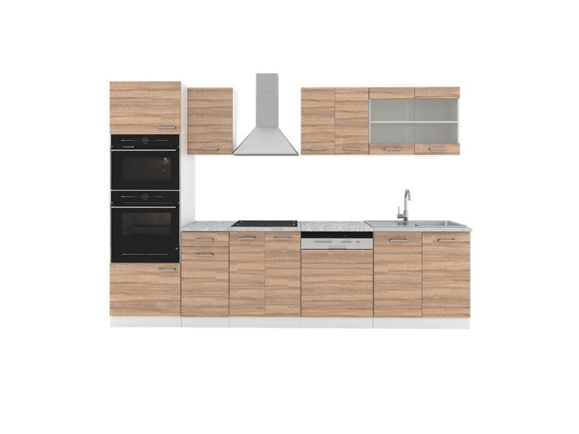 Cozinha R-Line, 300 cm com armário alto, sem bancada, Sonoma, Vicco