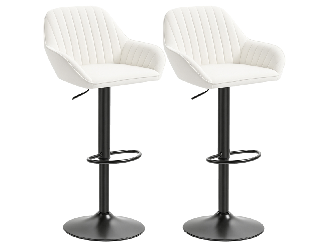 Conjunto De 2 Bancos De Bar Giratórios Altos De Cozinha Com Altura Ajustável 50,5x50x87-107 Cm Creme