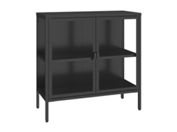 Aparador Borshavisa com 2 portas de vidro transparente, 80x80x35 cm, preto. [EN.CASA]