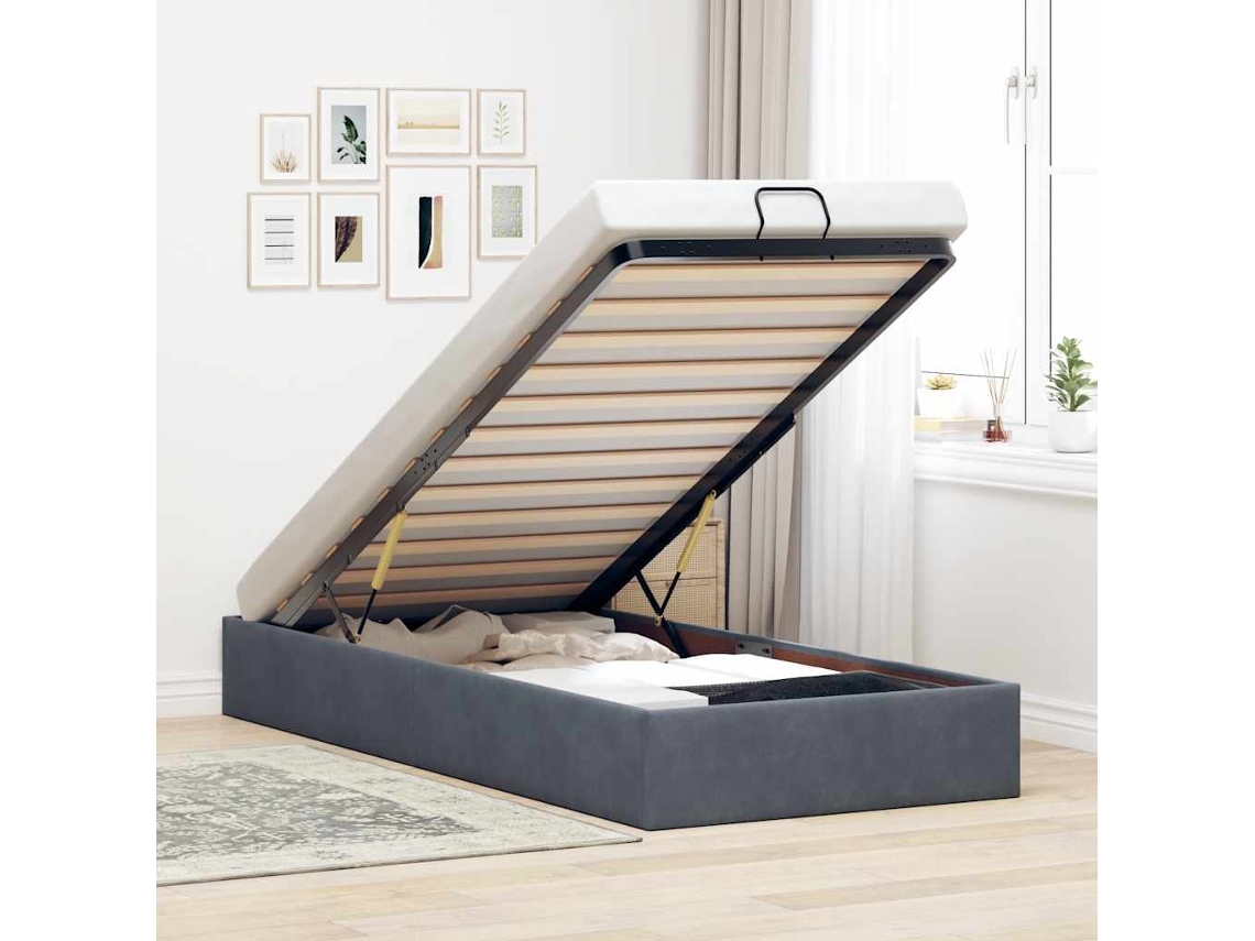 Vidaxl Otomano Bed Frame No Colchão Cinzento Escuro 90x190 Cm Veludo