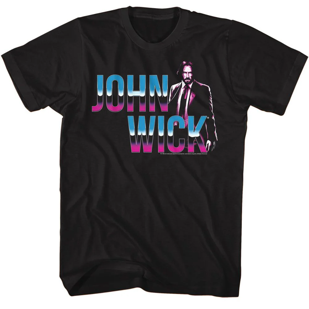 Unisex Adult T-shirt Rockinstone John Wick Neon Chrome Logo Black Sizem