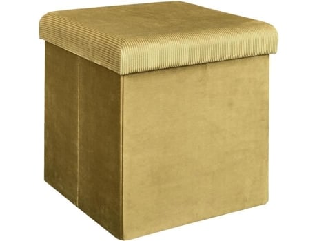 Home Deco Factory HD6813 Pufe dobrável caixa de armazenamento quadrado veludo Giulia amarelo H38 x 38 x 38 cm