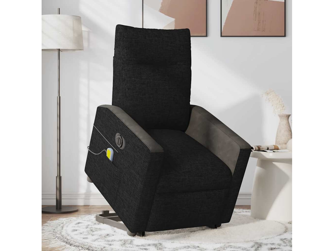 Vidaxl Poltrona Elétrica Elevatória Massagens Tecido Preto