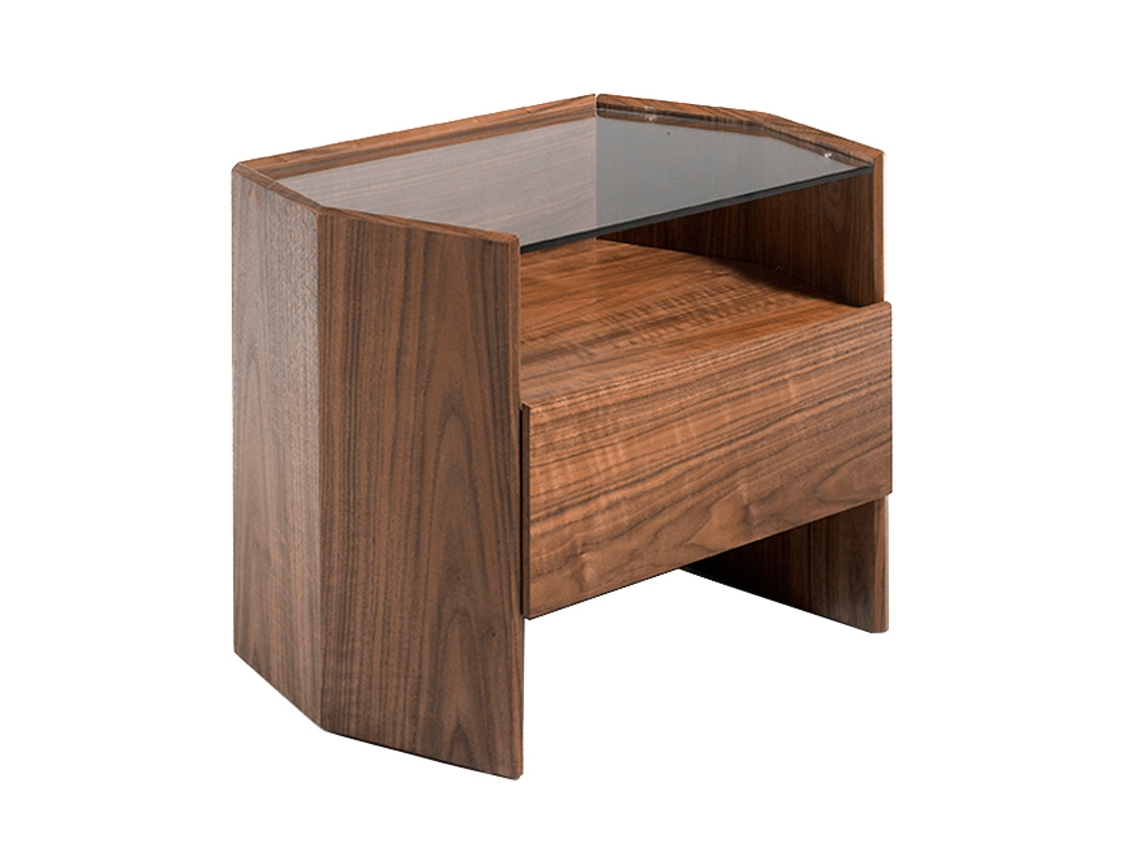 Mesa de Cabeceira ANGEL CERDÁ 7072 (Nogueira, Vidro, Cinzento - 65 x 45 x 50 cm)
