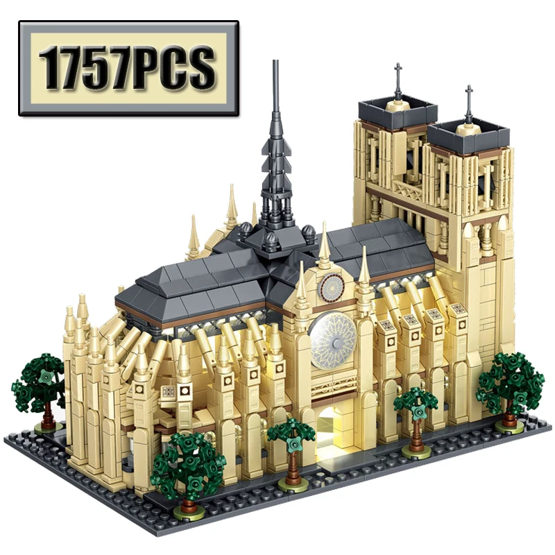 Série De Quebra-cabeças De Blocos De Montar Com Led Da Catedral De Notre Dame - Cena Da Rua Da Cidade