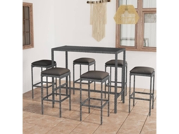 Vidaxl 7 Pcs Conjunto De Bar P/ Jardim C/ Almofadões Vime Pe Cinzento