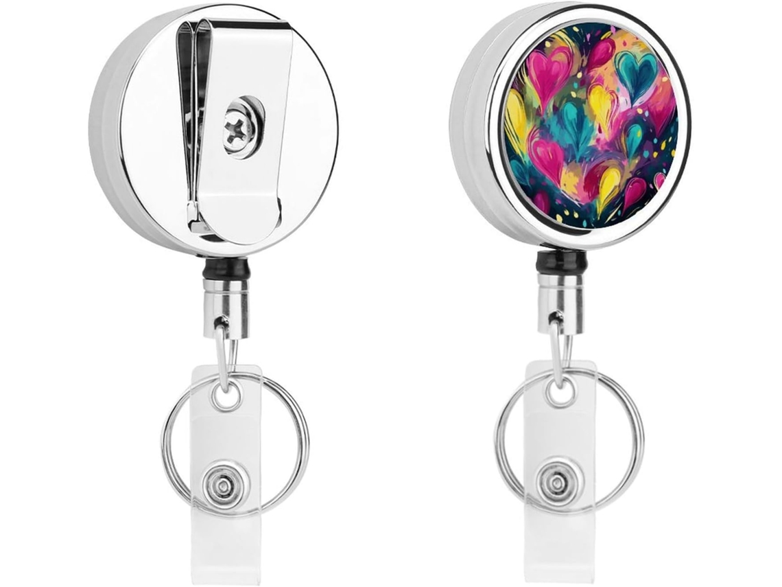 Porta Crachá Retrátil Com Clip, Porta Crachá Amarelo Vibrante Com Design Artístico, Chaveiro Retrátil, Porta Cartão