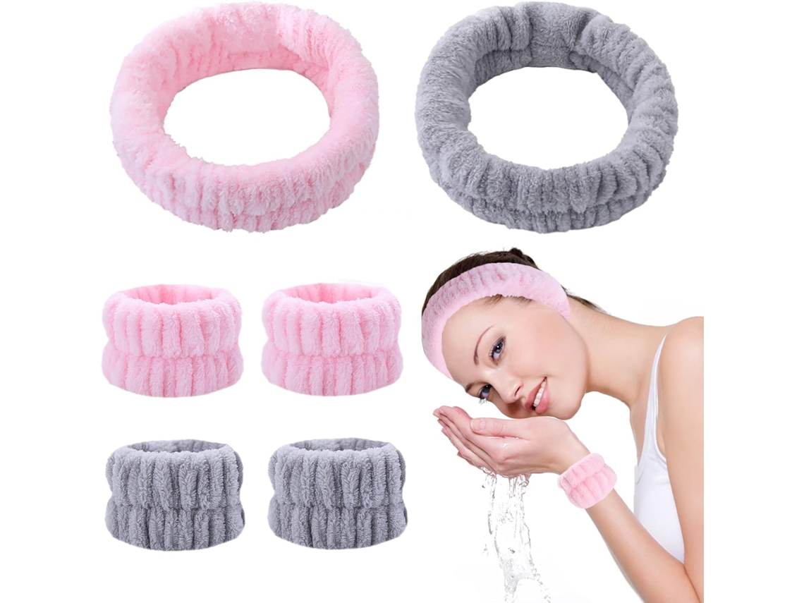6 Bandagens Faciais Elásticas Rosa/cinza, para Spa/maquiagem/banho ZYBLSSBB