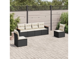 Vidaxl 6 Pcs Conjunto Sofás De Jardim C/ Almofadões Vime Pe Preto