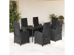 Conjunto 7 Peças Jantar P/ Jardim C/ Almofadões Vime Pe Preto Dkd Home Decor